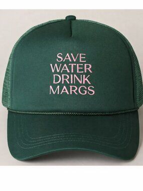 “SAVE WATER DRINK MARGS” Green & Pink Embroidered Snap-Back Trucker Hat (NEW!)